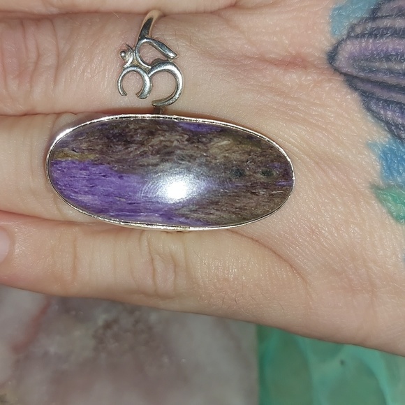 Charoite Oval Shaped Statement Ring Size 7 - Picture 1 of 6